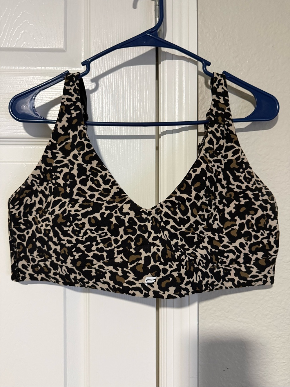 Fabletics Leopard Print V-Neck Sports Bra - Black & Brown